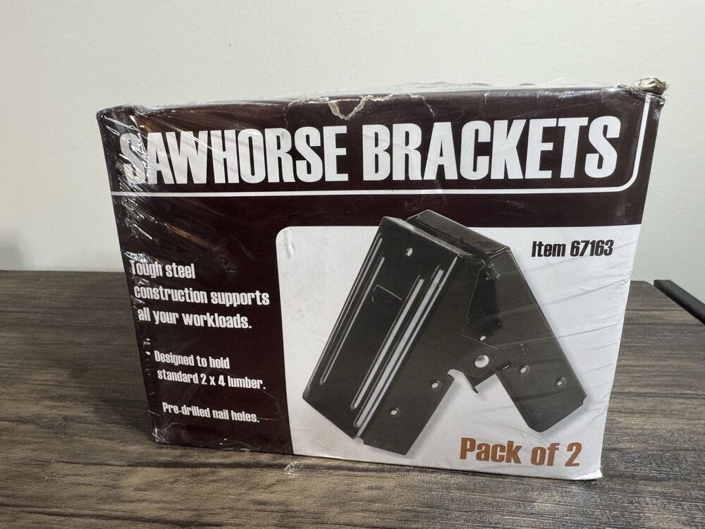 New: 2 Pack Sawhorse Brackets 67163 Pre-Drilled Holes (Makes One Sawhorse)